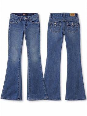 Levi's Girls Bootcut Jeans Blue Stretch Button Pockets 8 Reg Adjustable Waist 